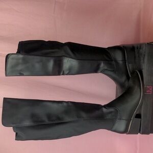 Material Girl Darcell Over the Knee Boots in Black with Gold Trim size 5